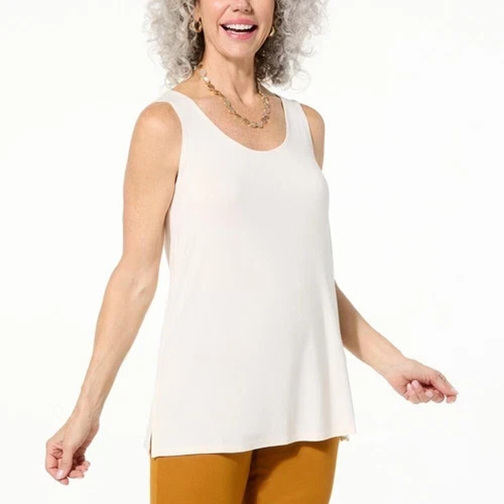 Colleen Lopez Collection Tank Top Shirt Sz XS Cream Knit‎ Side Slits Stretch New